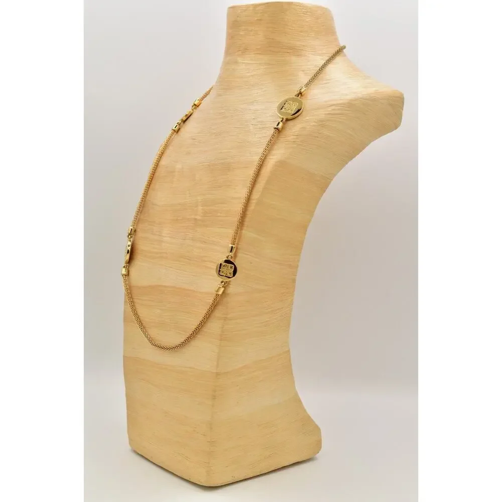 Givenchy Vintage Logo Station Snake Chain Necklace Gold Tone Chunky Signed BinBL